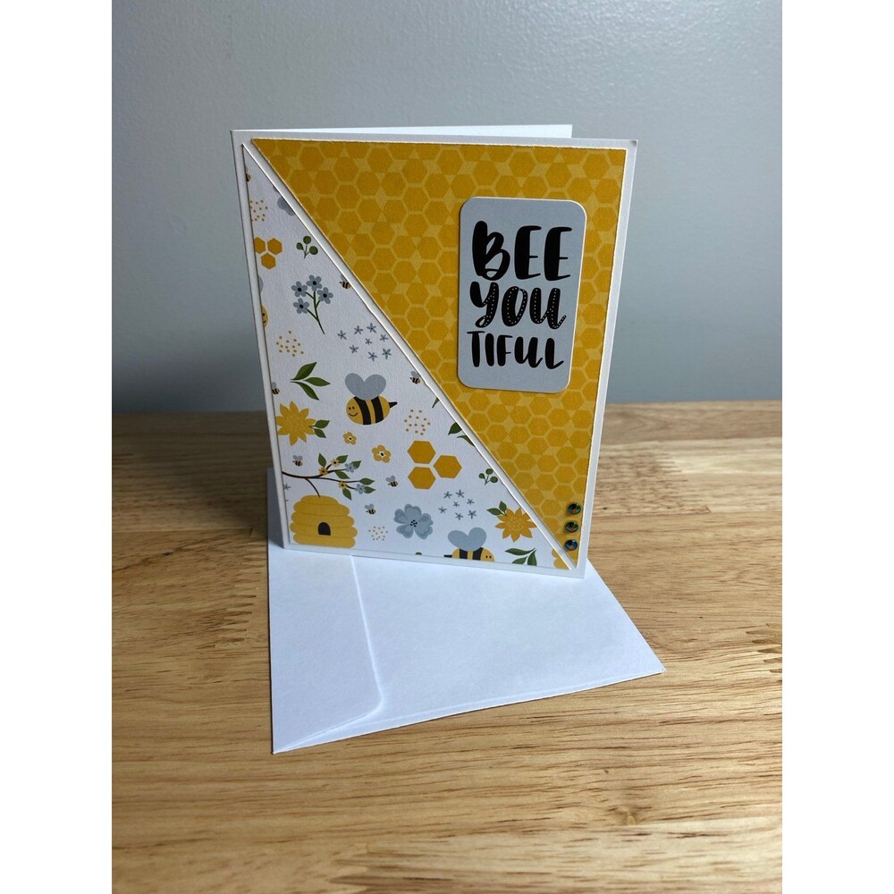 Bee & Flowers Greeting Card – Handmade A2 Card – All Occasion Blank Card